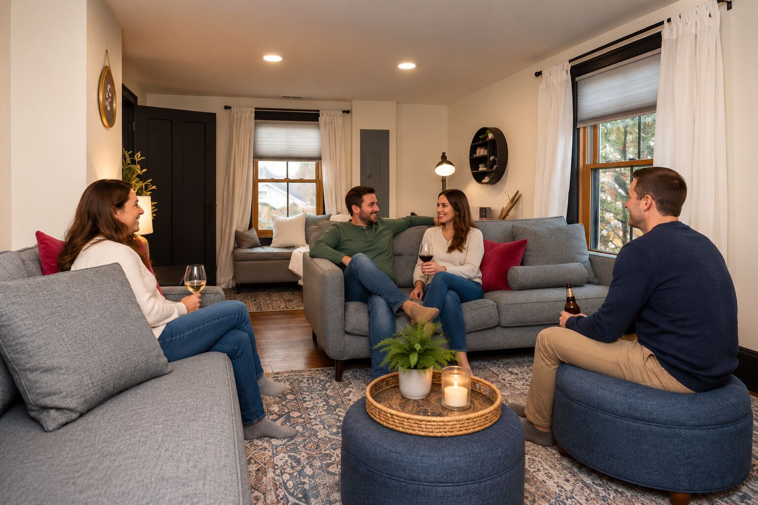 Smart TV, fireplace, Netflix, Hulu