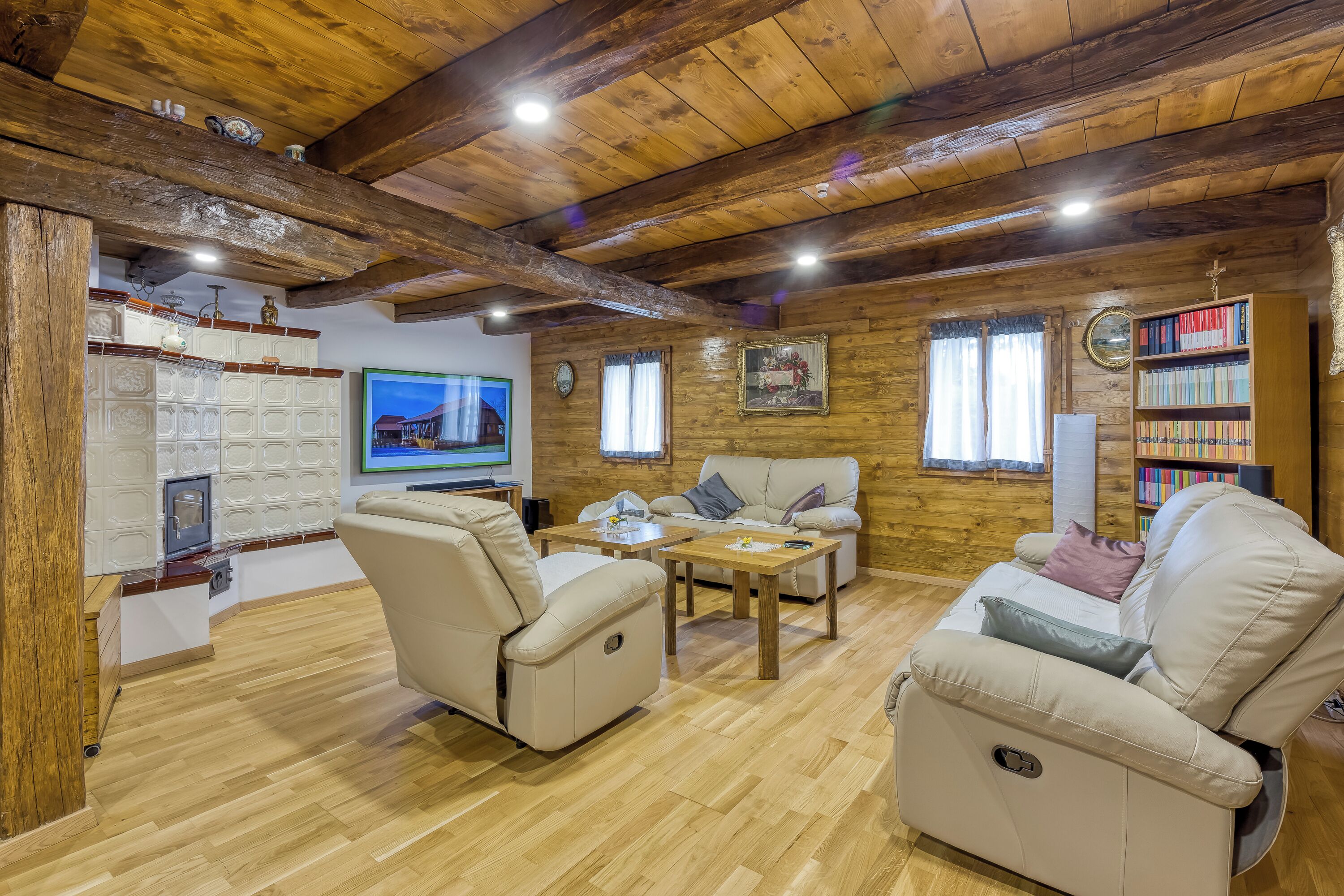 21-inch TV with digital channels, fireplace, video-game console