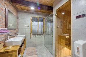 Family House, Multiple Bedrooms, Mountainside (Eco House Lina With Hot Tub and Sauna) | Bathroom | Shower, hair dryer, towels, soap - Eco House Lina With Hot Tub and Sauna (Sveti Juraj na Bregu)