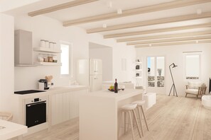 Fridge, microwave, oven, dishwasher