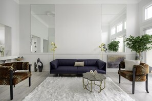 TV connectée, cheminée, livres