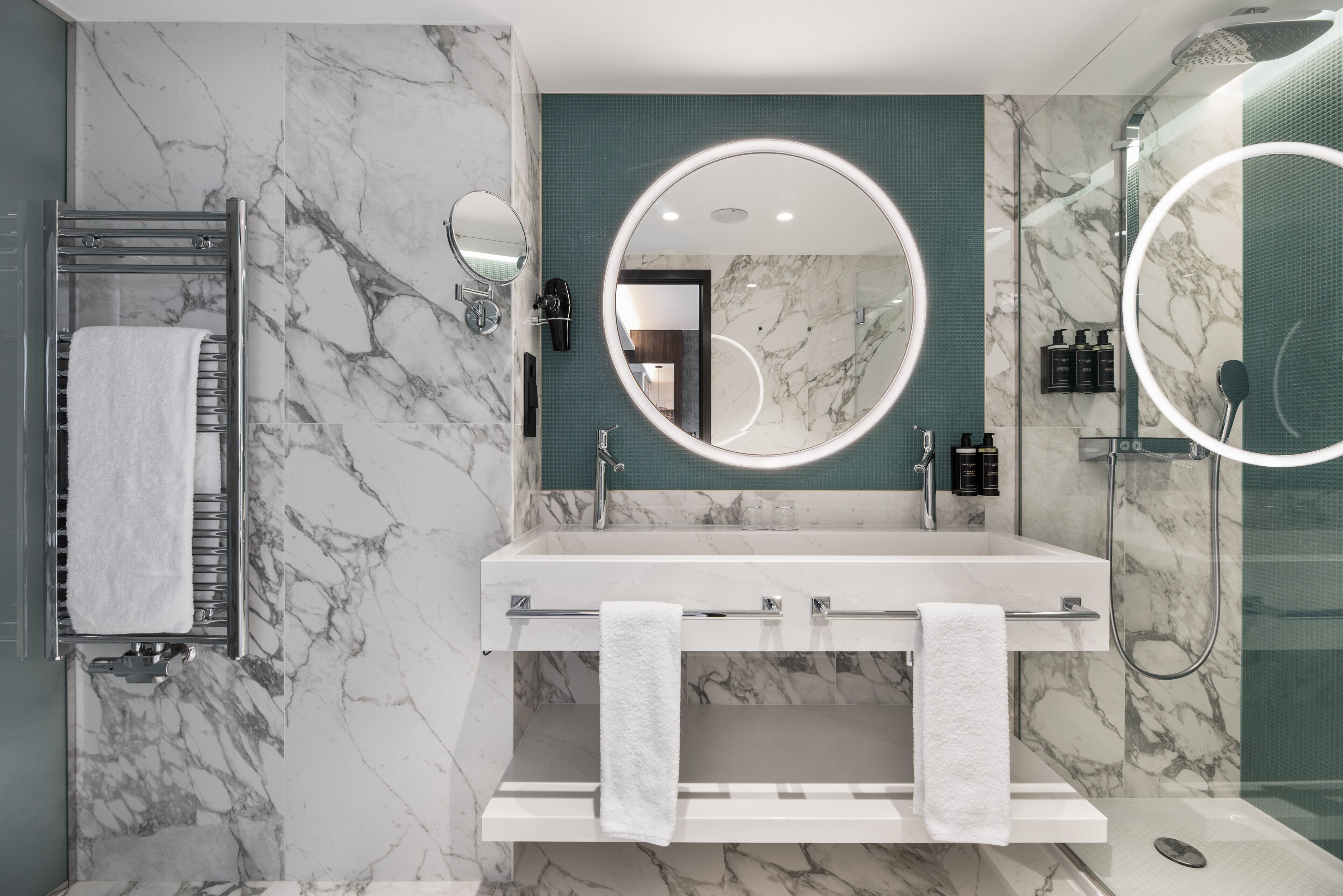 shower, rainfall showerhead, eco-friendly toiletries, hair dryer