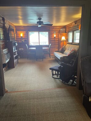 TV, DVD player, books, video library