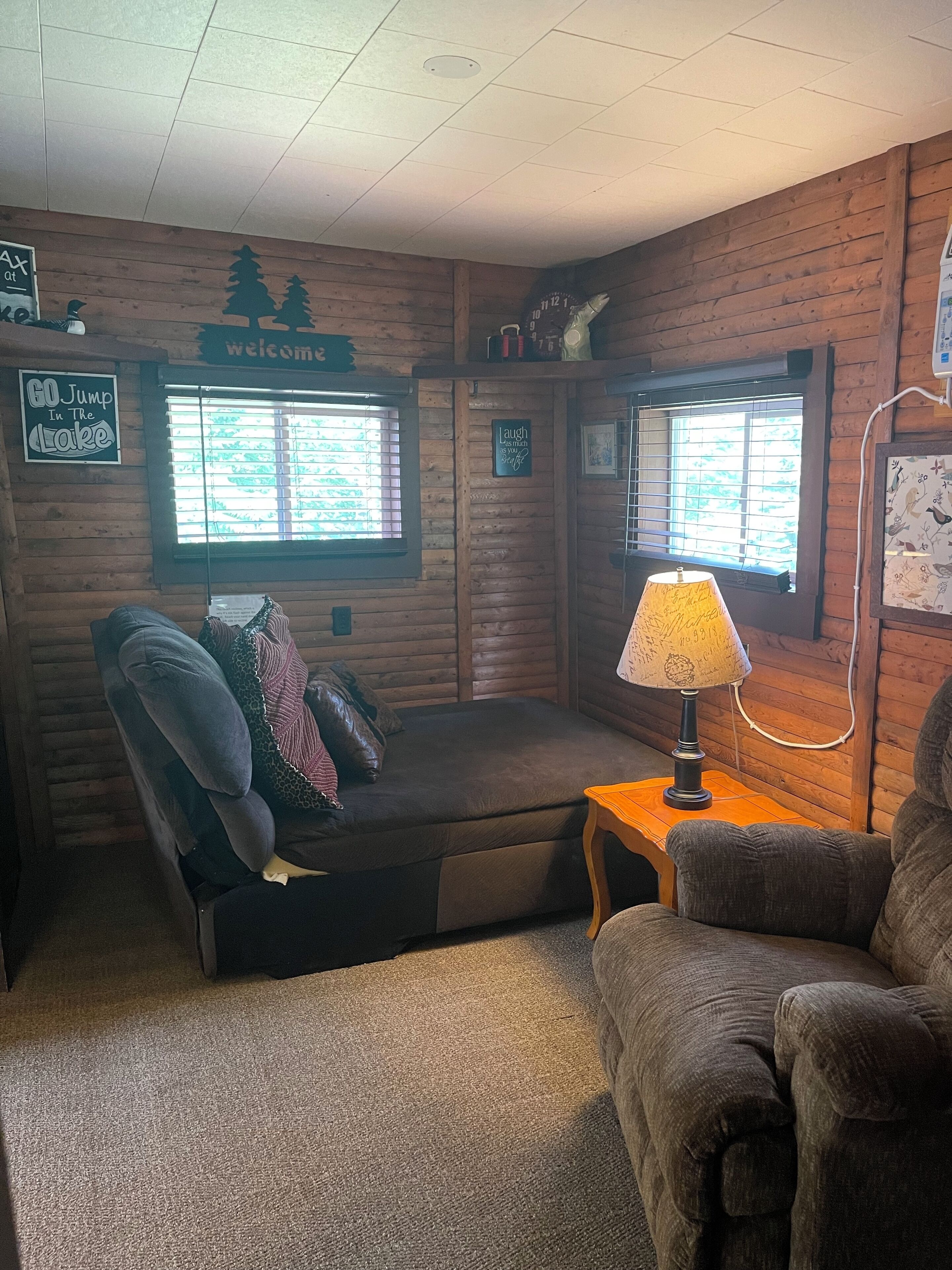 TV, DVD player, books, video library