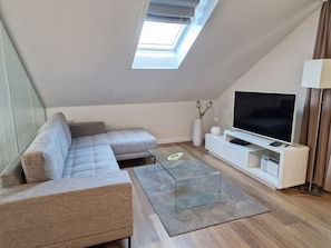 Fernseher, DVD-Player, Tischtennisplatte, Stereoanlage
