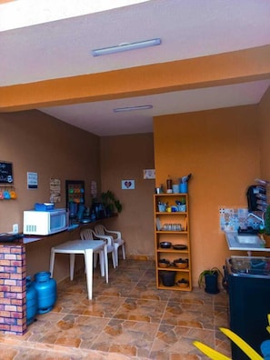 Mini-fridge, cookware/dishes/utensils