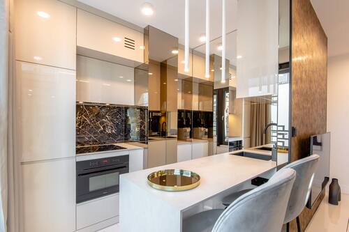 Design Apartment, Hot Tub | Private kitchenette | Fridge, oven, stovetop, dishwasher