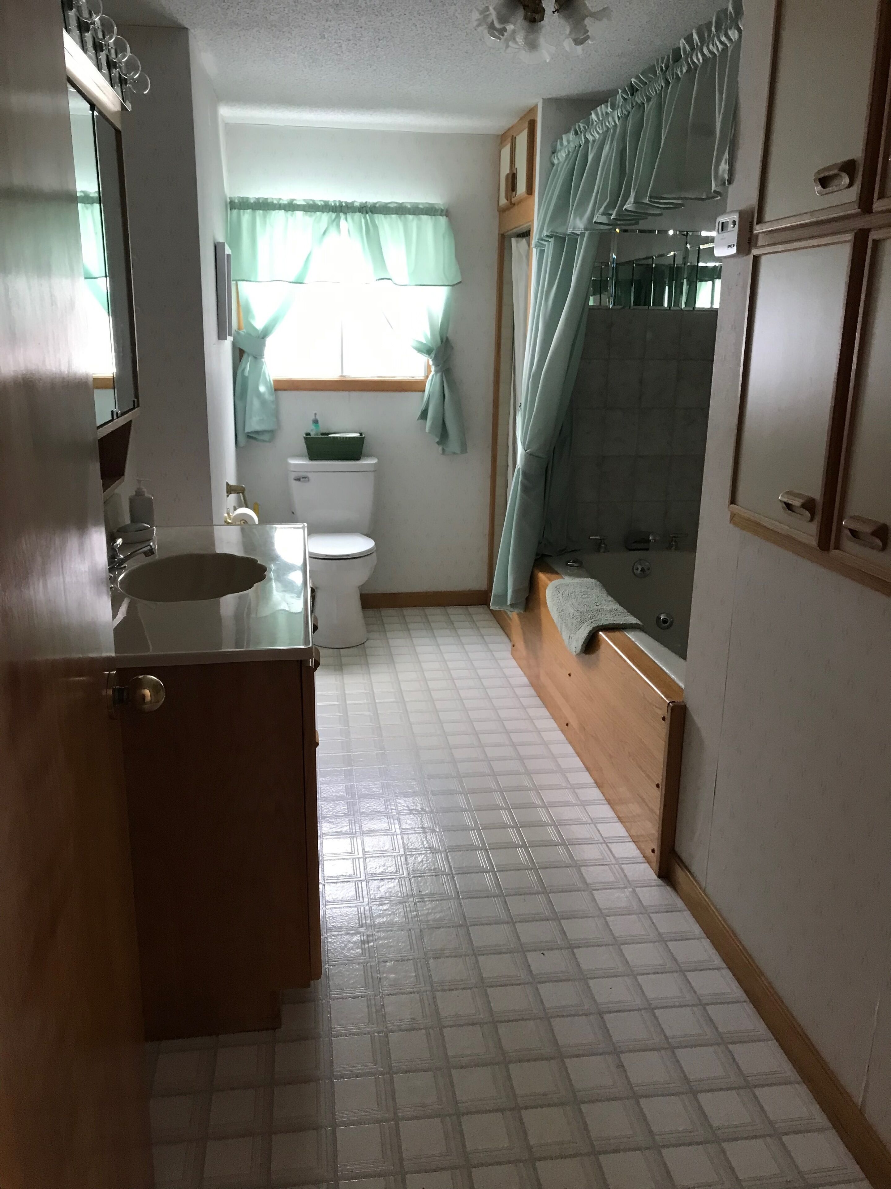 Tina, secadora de cabello, toallas, jabón 