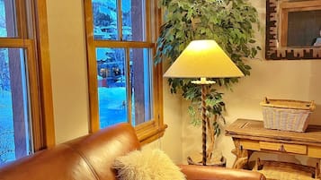 Smart TV, chimenea y libros