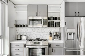 Fridge, microwave, oven, dishwasher