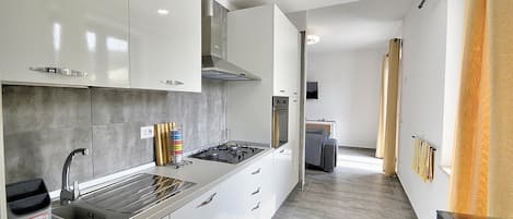 Fridge, microwave, stovetop, dishwasher