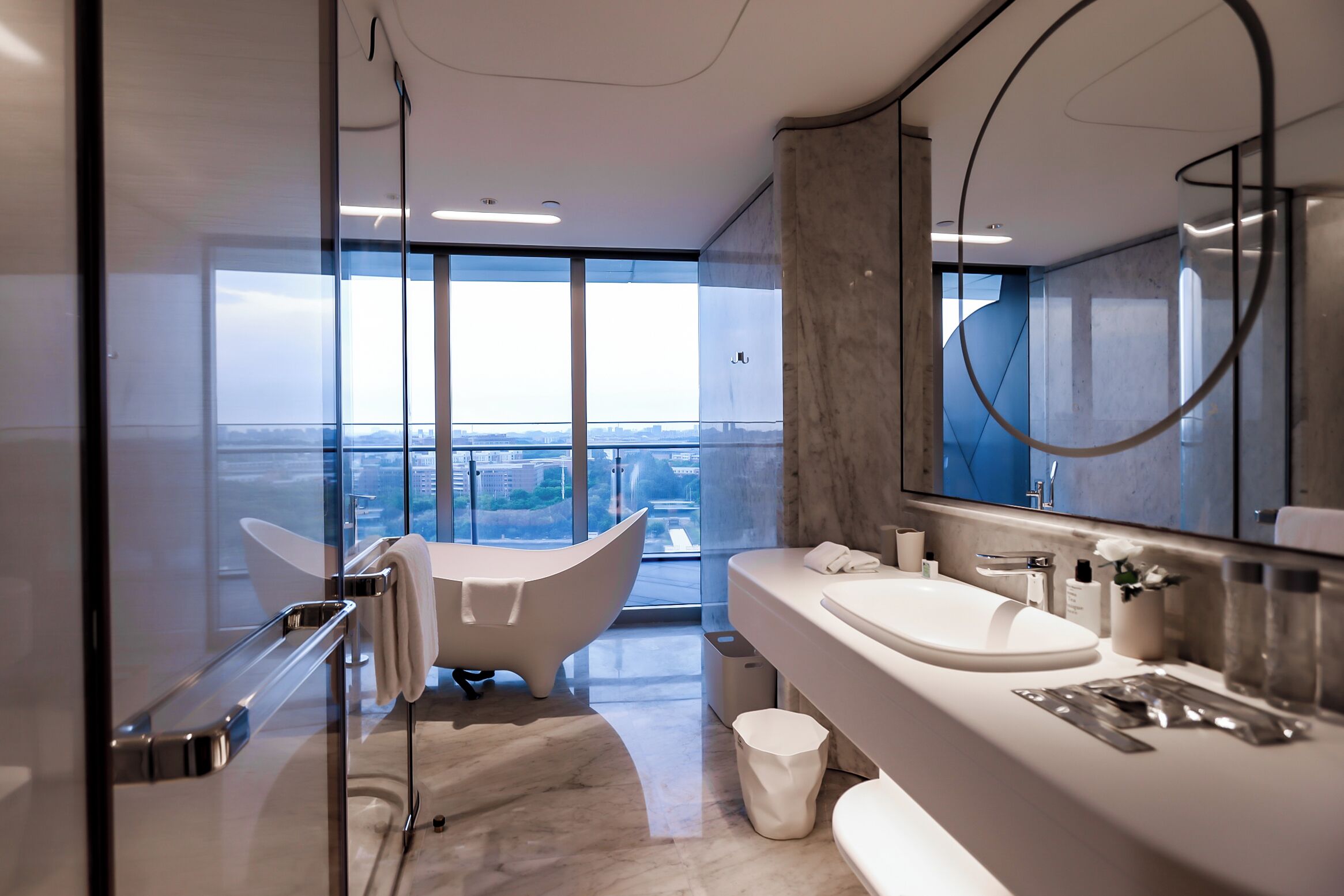 Standard Room, 2 Double Beds | Bathroom | Separate tub and shower, rainfall showerhead, hair dryer, bathrobes