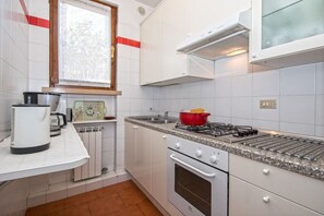 Een koelkast, een magnetron, een oven, een waterkoker