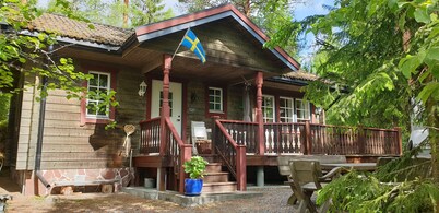 Cozy log cabin on Lake Bredreven, just 1 minute from the beach