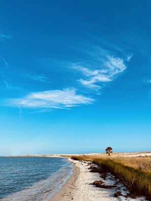 Enjoy a tranquil beach experience with access to the ocean and a picturesque shoreline.