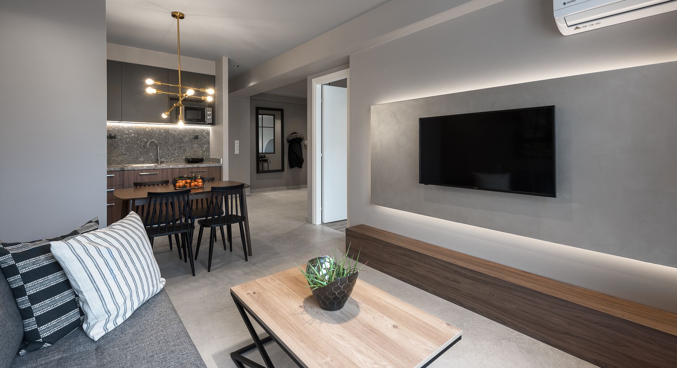 38-inch flat-screen TV with satellite channels, TV