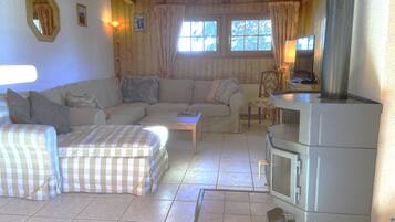 Smart TV, fireplace, video games, DVD player