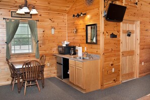 Fridge, microwave, coffee/tea maker, dining tables