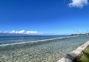 On the beach, sun loungers, beach towels