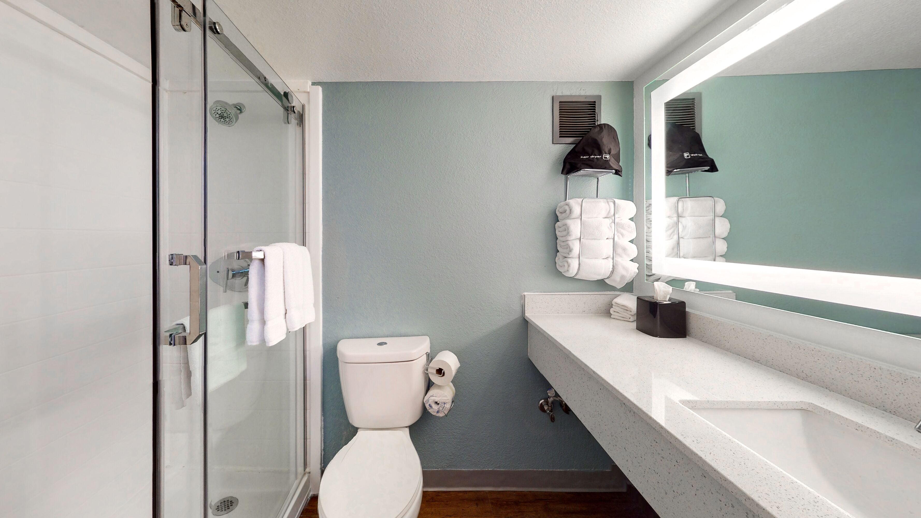Hair dryer, towels