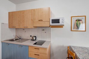 Kühlschrank, Mikrowelle, Herdplatte, Wasserkocher
