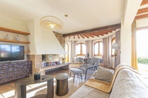 Televisión, chimenea, futbolito y tenis de mesa 