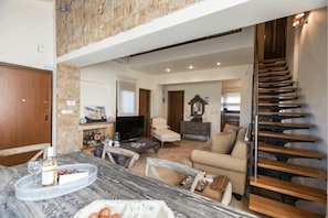 TV, fireplace