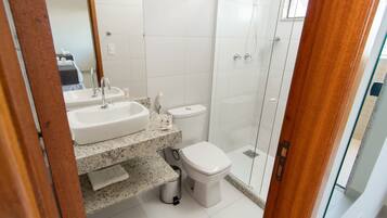 Shower, towels, soap, shampoo