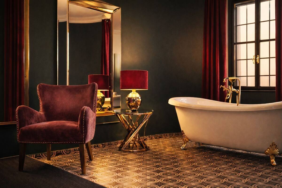 デラックス 4 人部屋 バルコニー (free standing tub) | バスルーム | バスアメニティ (無料)、ヘアドライヤー、タオル、石鹸