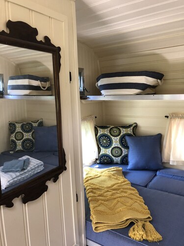 Glamping with sheep in a renovated 1972 Ace camper on 48 acres