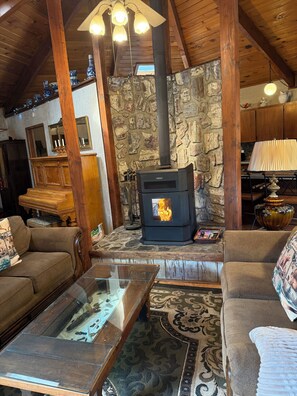 Smart-TV, Kamin, Bücher, Computerbildschirme