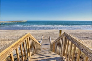 On the beach, sun loungers, beach towels - Remodeled Oceanfront w/ Hot Tub, 2 Decks, Walk to Surf City Pier, Pet-Friendly (Surf City)