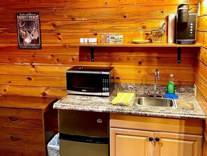 Fridge, microwave, coffee/tea maker