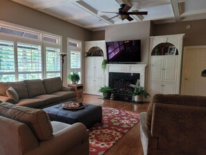 TV, fireplace, table tennis