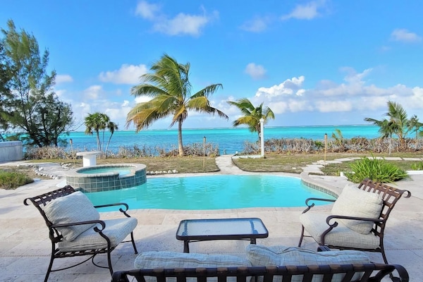 Private pool deck with view.
