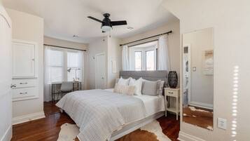 2 bedrooms, memory foam beds, desk, iron/ironing board