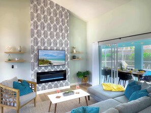 TV, fireplace, video games, offices