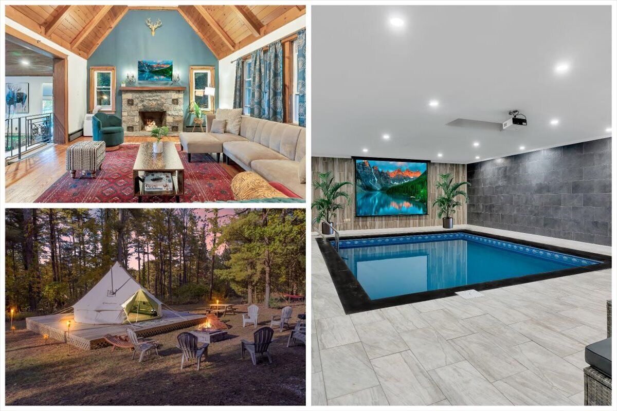 ***Heated Indoor POOL/ Glamping+ Firepit/ Stone Cabin*** Close to Shawnee