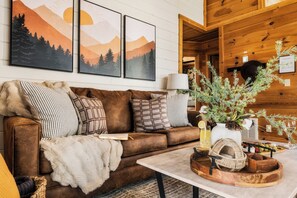 Smart TV, fireplace, video games, DVD player