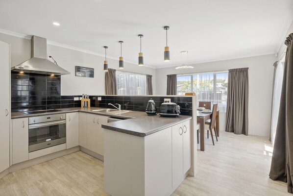 Fridge, microwave, dishwasher, toaster