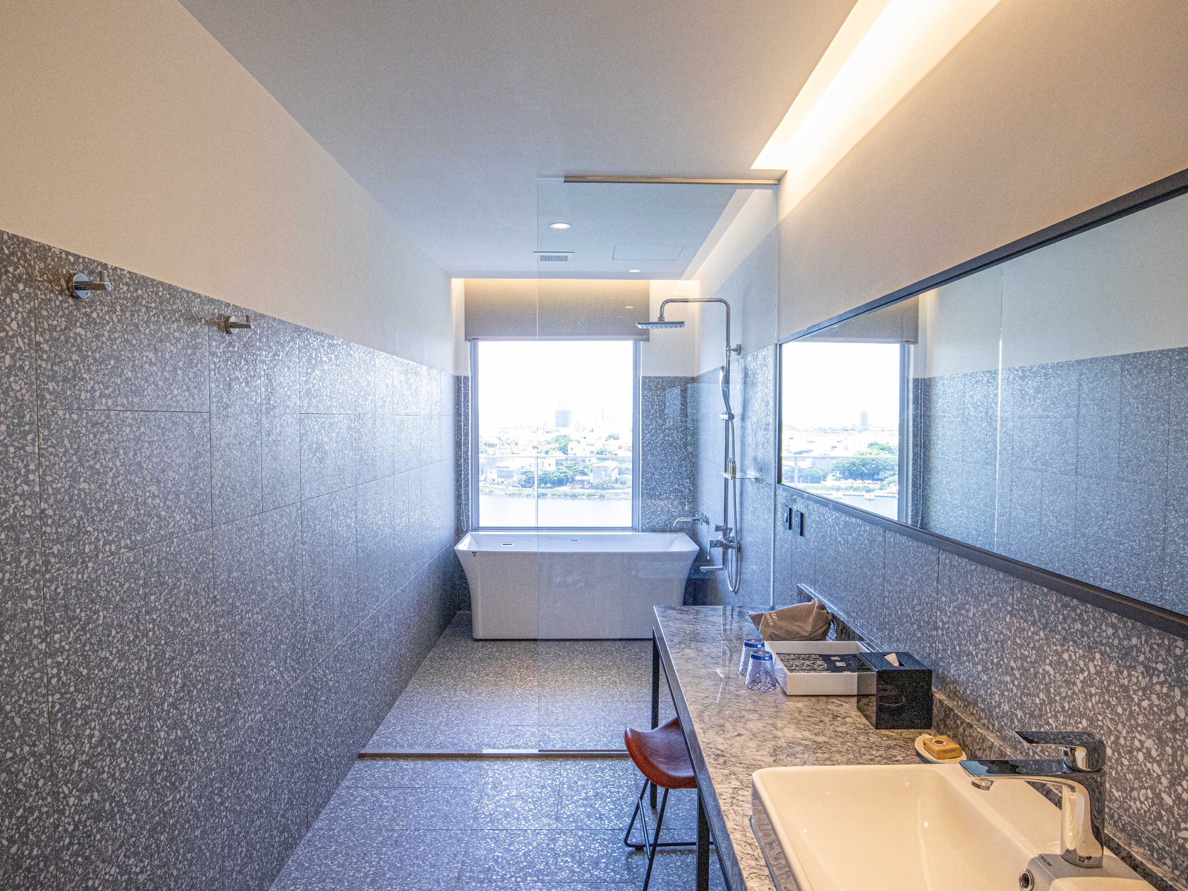 honeymoon double room, 1 king bed | bathroom | hair dryer, bidet, towels, shampoo