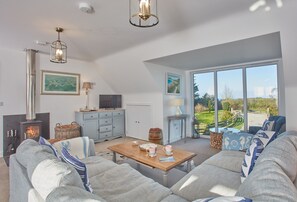 Smart TV, fireplace, DVD player, stereo