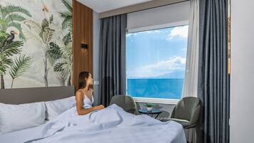 Habitació doble, balcó, vistes al mar | Habitacions insonoritzades, wifi gratuïta i roba de llit