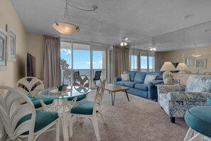 Living area - Charming oceanfront condo at Long Beach Resort, Panama City Beach, perfect for couples. (Panama City Beach)