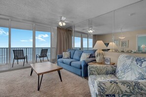 Living area - Charming oceanfront condo at Long Beach Resort, Panama City Beach, perfect for couples. (Panama City Beach)