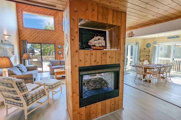 TV, fireplace, table football