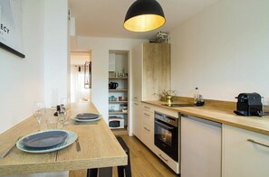 Fridge, microwave, oven, dishwasher