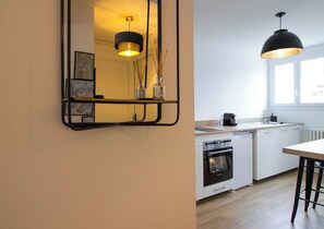 Fridge, microwave, oven, dishwasher