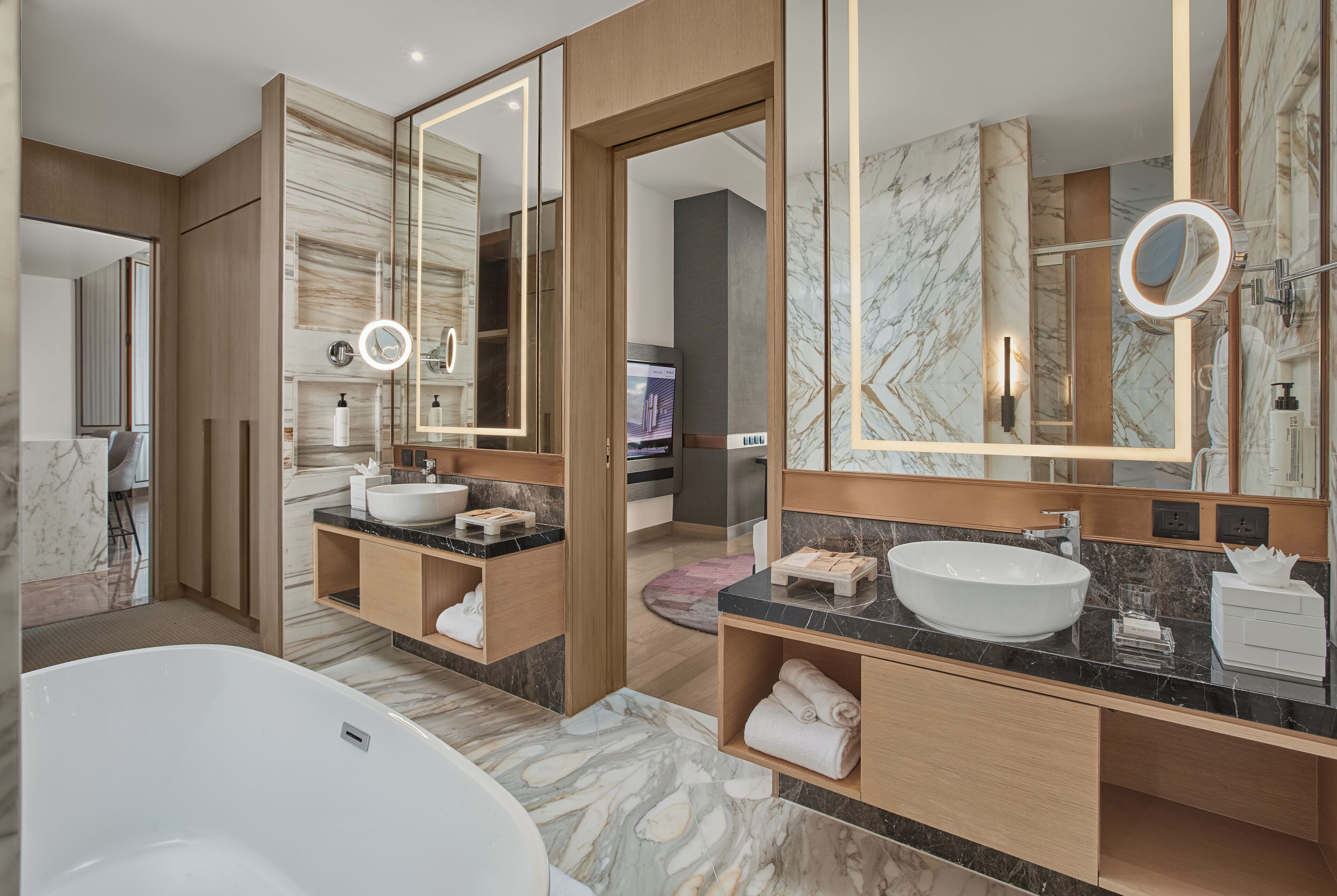 hair dryer, bathrobes, slippers, bidet