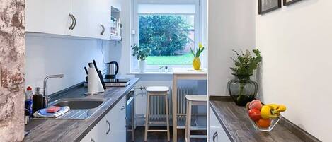 Jääkaappi, mikroaaltouuni, liesi, astianpesukone